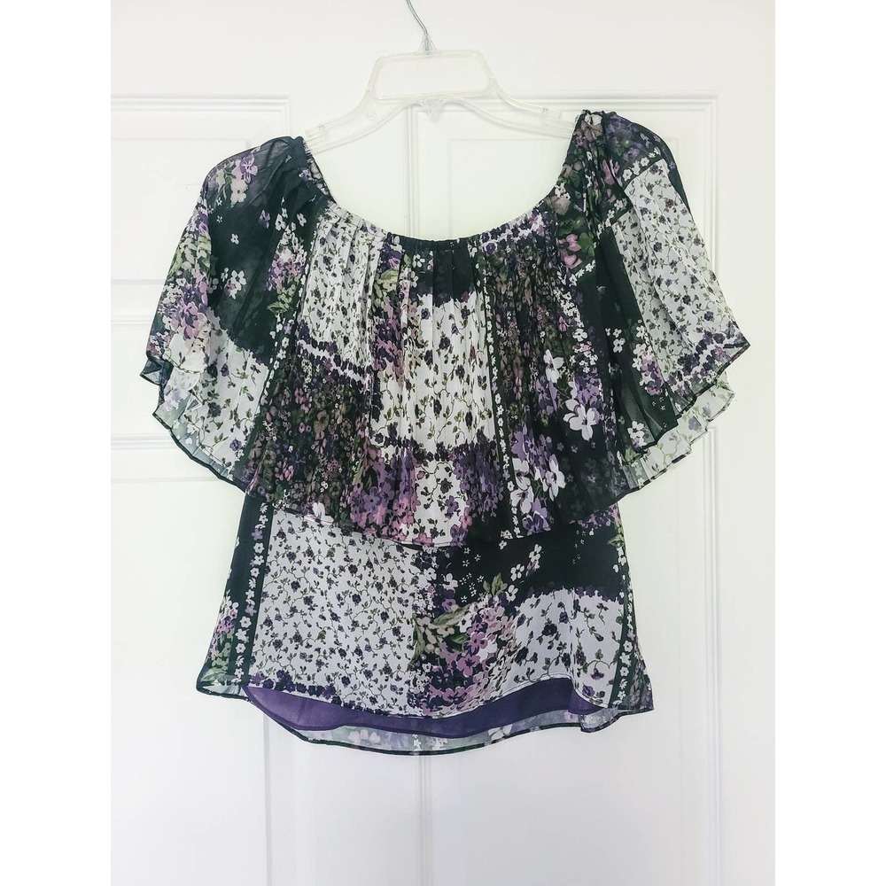 W By Worth Pleated Cold Shoulder Floral Blouse 6